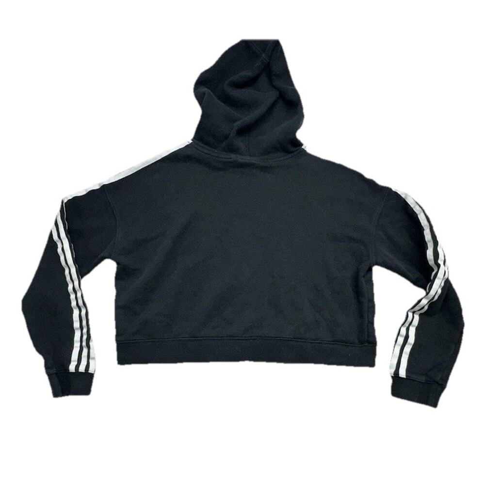 Adidas Sweatshirt Womens Large Crop Hoodie Originals Trefoil logo Black - Picture 10 of 10